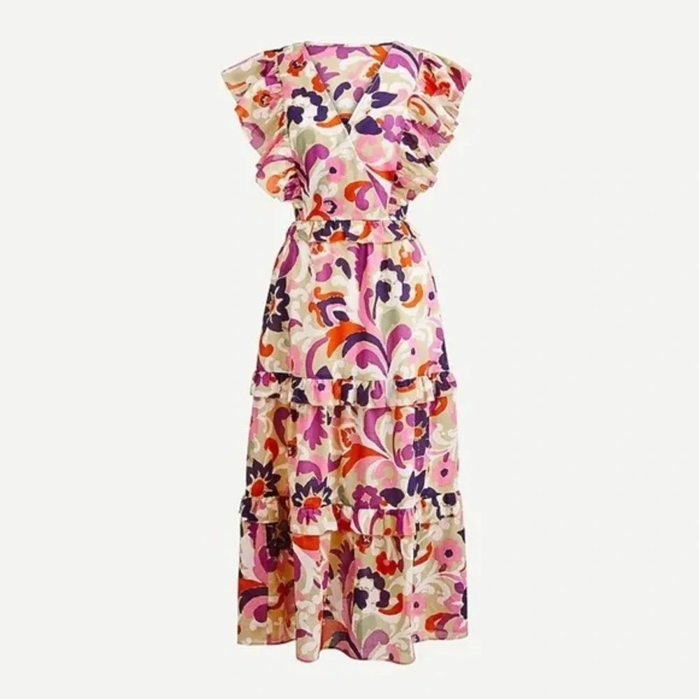 J. Crew Ruffle-Sleeve Dress Ratti Cotton Spring Floral Size XXL NEW Resort Beach